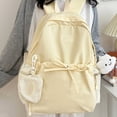 thumbnail image 6 of FUZHIQ Bow Drawstring School Backpack with Cloud Plush Pendant for Ages 3rd 4th 5th 6th Grade Simple Solid Color Side Pouch Bookbag, Yellow, 6 of 6