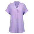 thumbnail image 3 of 2026 Women Tops Short Sleeve Henley V Neck Eyelet Shirts Dressy Blouses Summer Tee T-Shirts Vacation Outfits,Eyelet Embroidery Elegant Button Hollow Out Dressy Blouse Loose Business Outfits XL, 3 of 9
