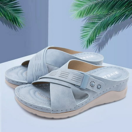 

uikmnh Slippers for Women Slippers For Women Bohemian Wedges Sandals Causal Shoes Beach Sandals Light blue 7.5
