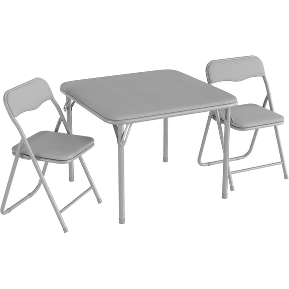 Boys and Girls Folding Table and Chair Set of 3 - Includes 1 Portable Table and 2 Chairs, PU Upholstered - Perfect for Eating, Reading, and Playing - No Assembly Required-Grey