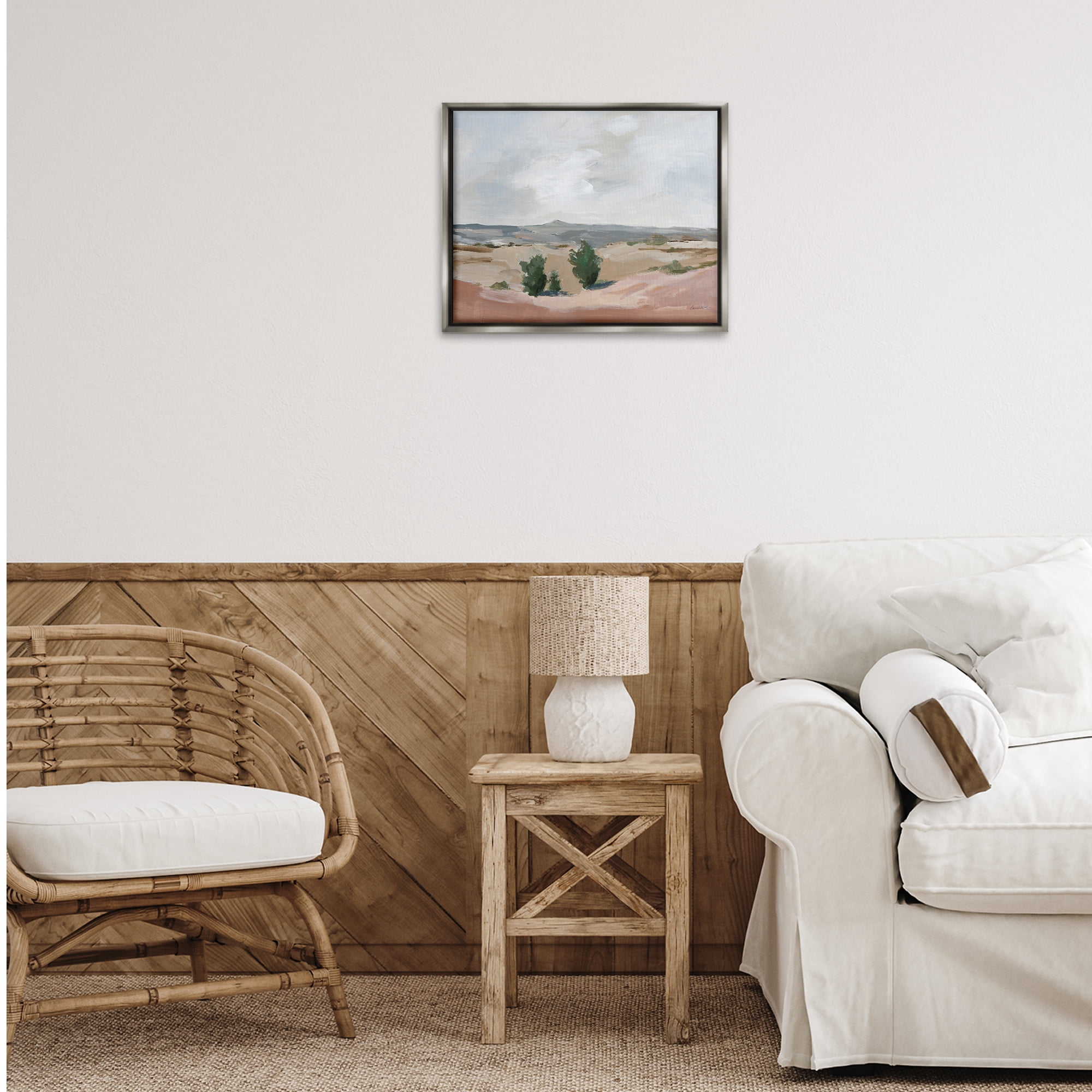 Stupell Industries Vast Desert Mountains Landscape Painting Gray Floater Framed Art Print Wall Art, 21 x 17