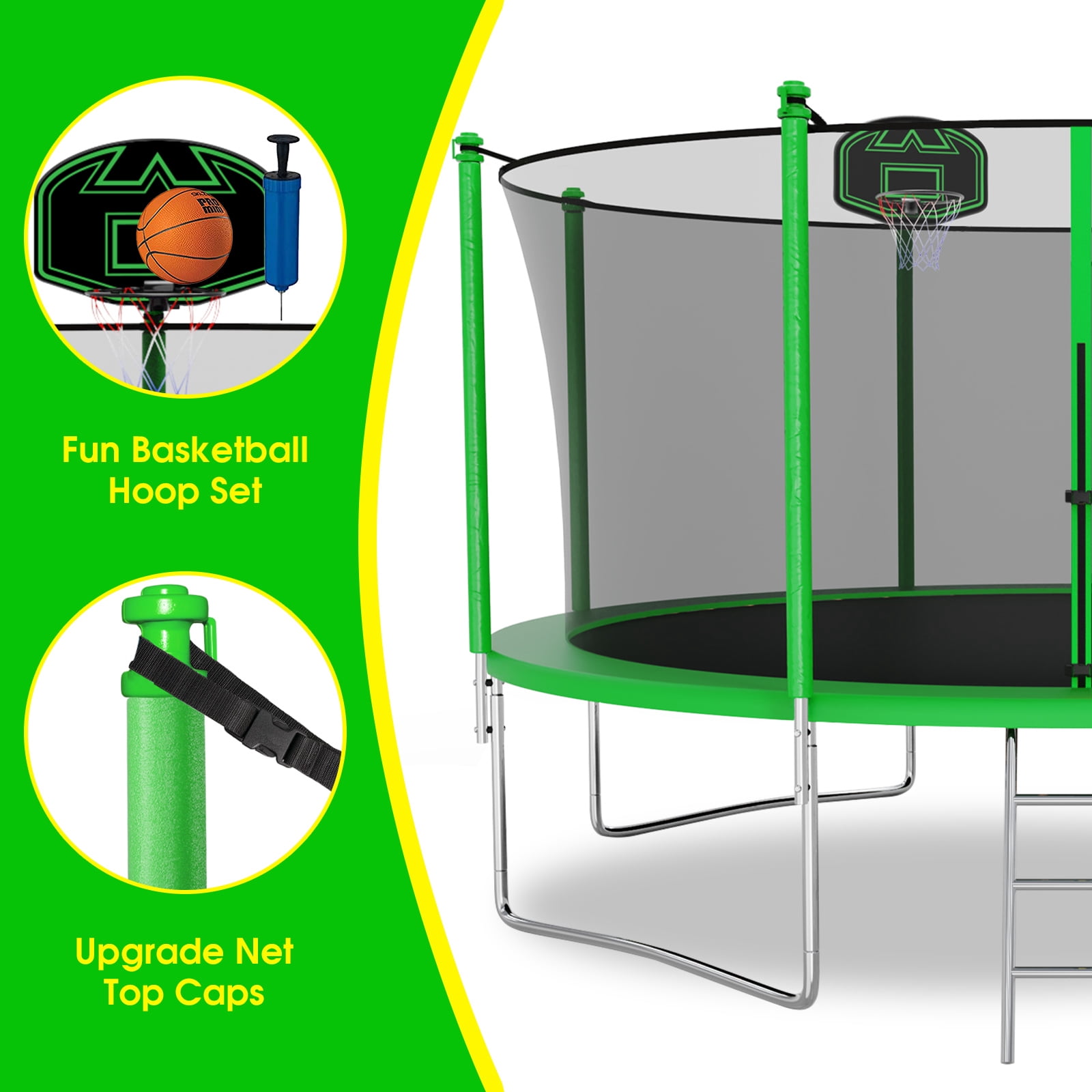 Kacho Trampoline 1400LBS 14FT Trampoline for Kids Adults, Trampoline with Basketball Hoop, Enclosure, Ladder and Outdoor Heavy Duty Galvanized Recreational Trampoline for Family