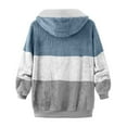 thumbnail image 5 of Women's Coat Stitching Two Pocket Soft Hooded Pullover Sweatershirt Warm Artificial Wool Coat Outwear, Splicing Long Sleeve Hooded Neck Layered Look Women's Fleece Jackets & Coats Blue, 5 of 5