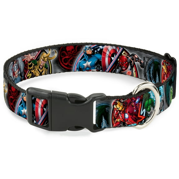 Marvel Comics Pet Collar, Dog Collar Plastic Buckle, Marvel Avengers Superhero Villain Poses, 7 to 8.5 Inches 0.5 Inch Wide