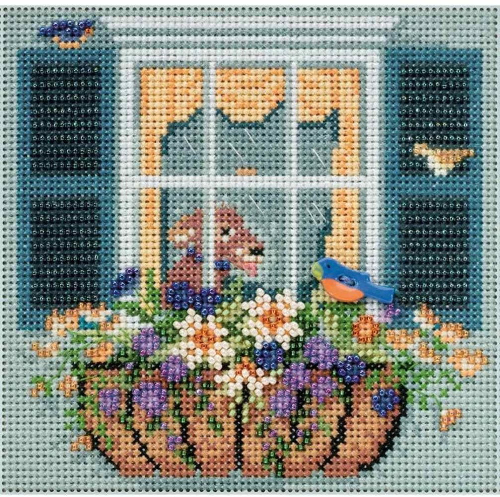 Window Box Spring Buttons & Beads Counted Cross Stitch Kit-5x5 14 Count 