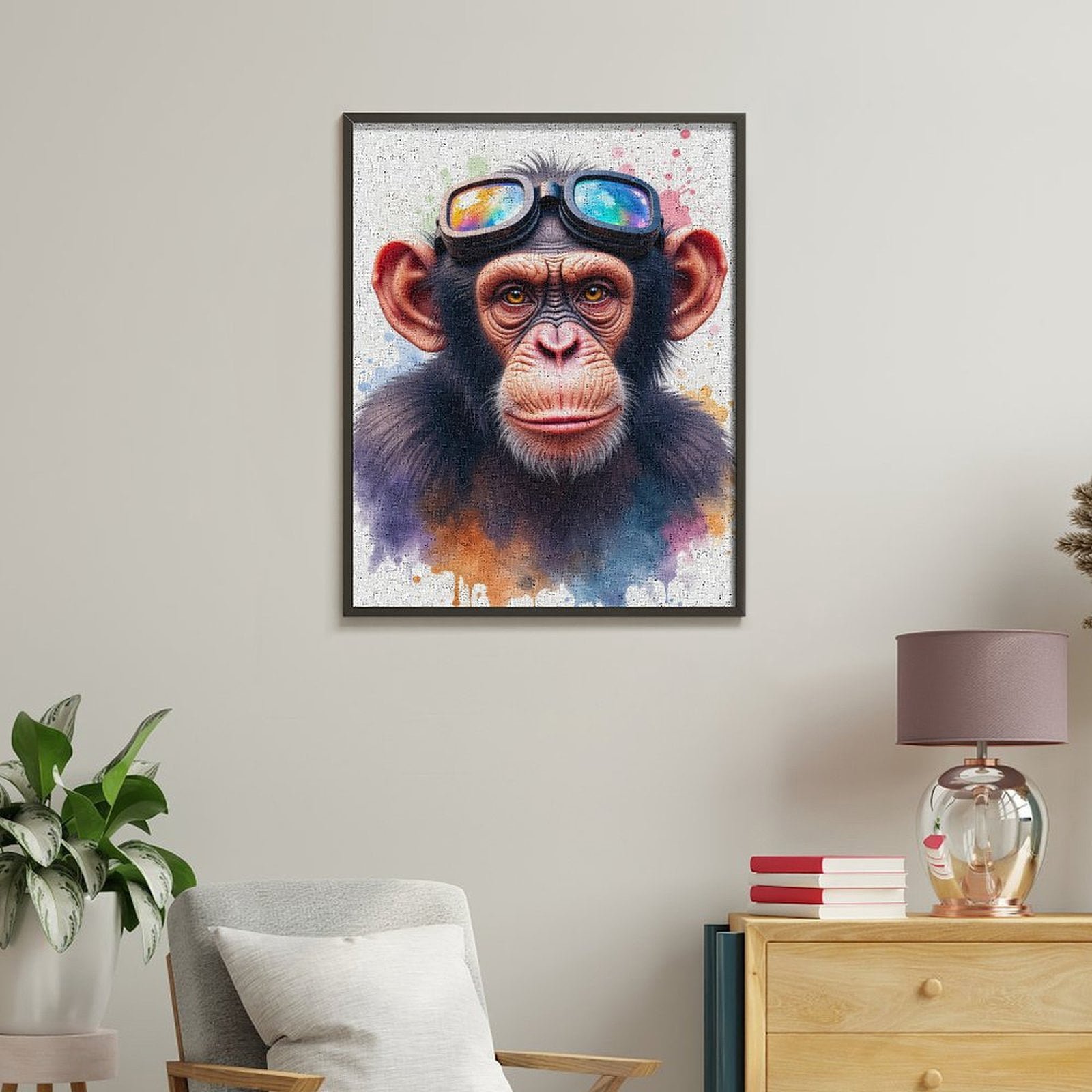 Paint By Numbers Kit for Adults Beginner - DIY Chimp Colorful Goggles Art Canvas Painting Kits for Adults, Frameless Paint By Number for Adults for Home Wall Decor 16x20 Inch