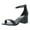 Black Leather, variant on Womens White Padded Adjustable Ankle Strap Stretch Irenee Round Toe Block Heel Buckle Leather Dress Sandals 8 M