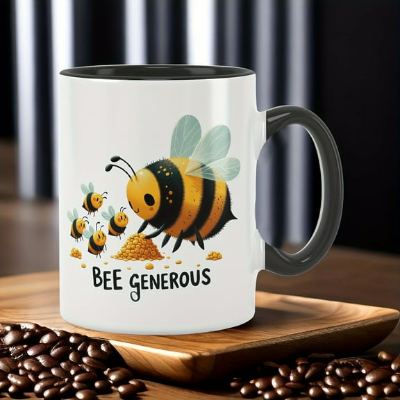 11oz Creative Honey Bee Pattern Ceramic Coffee Mug, Funny and Cute Personality Trendy Cup for Friends, Parents, Son, Daughter, Christmas Gifts for Home and Cafe Use - No Assembly Required, Dishwasher