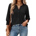 thumbnail image 6 of Women Blouses Button Down Shirts Dressy Business Casual 3/4 Length Sleeve Tops Summer Fall Fashion Clothing,M, 6 of 7