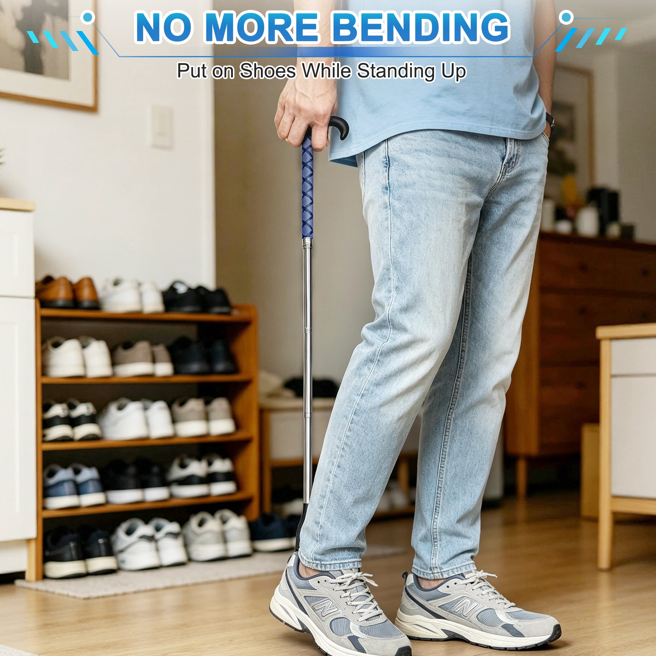 GARITIN Shoe Horn with Long Handle, Rust-Proof Stainless Steel Shoe Helper for Seniors Men & Pregnant Women