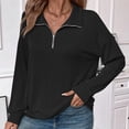 thumbnail image 2 of ATOYSOY Solid Color Tops Lapel V Neck Zipper Pullovers Trendy Outwear Fall Casual Ribbed Loose Shirts for Women Long Sleeve Tees Black L, 2 of 5