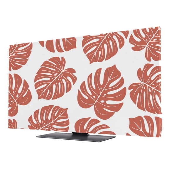 Indoor TV Cover 65 Inch, Red Monstera Leaf Elastic Monitor Dust Covers for Television, Desktop Computer Tropical Plant Foliage Botanical Boho Dustproof Fitted TV Cover for Inside 56.7"L x 31.9"H