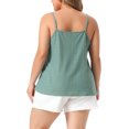 thumbnail image 3 of FAB CURVES Women's Plus Size Cami Eyelet Hollow Jersey V Neck Sleeveless Spaghetti Straps Summer Casual Camisole Tops 1X Green, 3 of 6