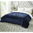 thumbnail image 3 of Posh Pascal 108"x90" Reversible Flannel Solid Sherpa Blanket in Navy Blue, 3 of 10