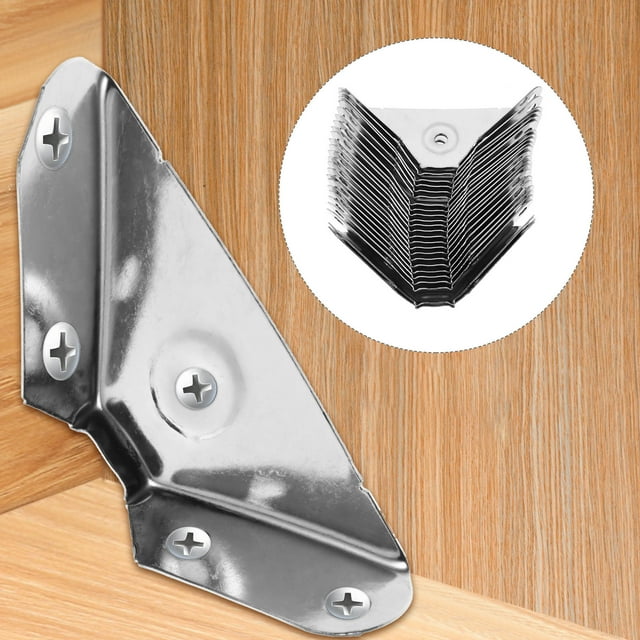 UPOUART 24pcs Corner Braces Stainless Steel Durable Joint Fasteners for Home Use Silver Triangular Structure Strong LoadBearing Space Saving Furniture Accessories 2.5"x2.5"