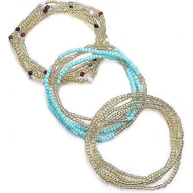 ZHAOCHENG 3 piezas de cuentas de cintura para mujeres, cuentas de vientre, cadena elástica, cuentas de cintura africana para mujeres, joyería de bikini de talla grande C