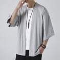 thumbnail image 5 of Men Kimono Top Shirt Robe Coat Outerwear Open Front Cardigan Yukata Japanese, 5 of 14