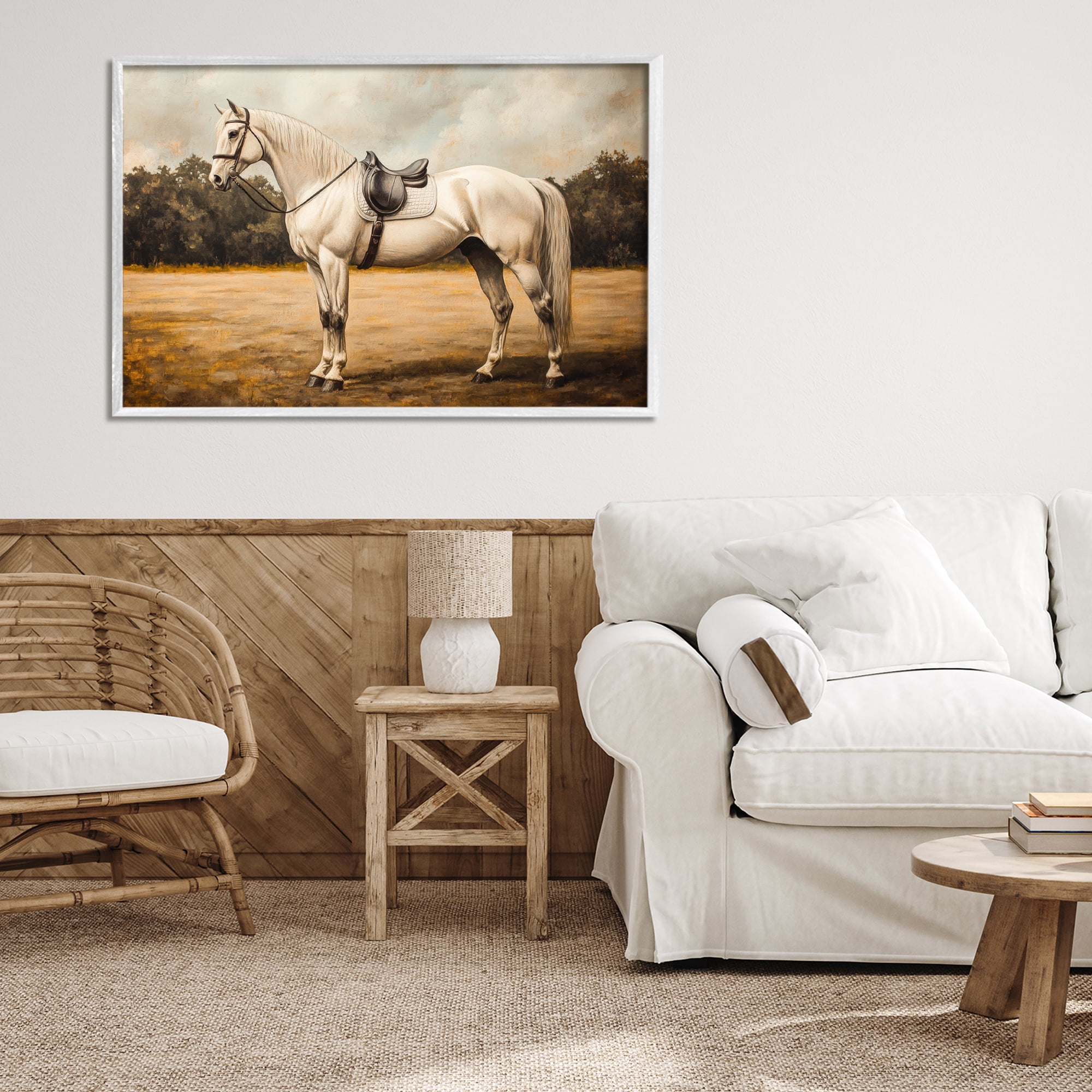 Stupell Industries White Mare with Saddle White Framed Giclee Art, design by Petal Prints Design