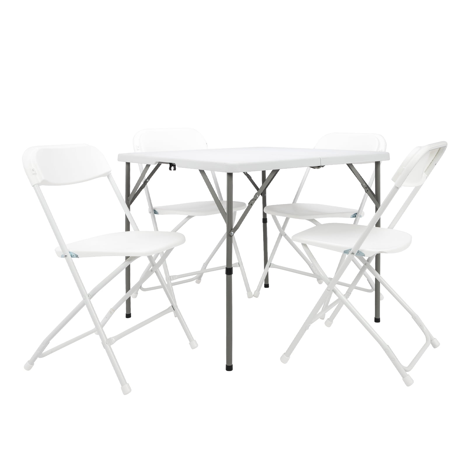 34 Inch Blow Molding Foldable Square HDPE Table Sturdy Steel Frame White Portable Folding Dining Table Space Saving Picnic Camping Party Patio Buffet Game Table