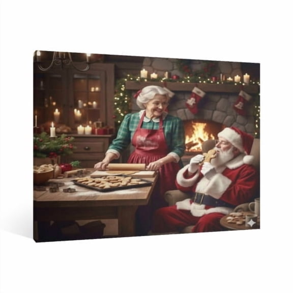 Vintage Christmas Santa Claus and Mrs. Christmas Wall Art Paint Framed -  Xmas Festive Winter Holiday Christmas Wall Decor Canvas Print for Living Room Kitchen Bathroom Home Bedroom Decor