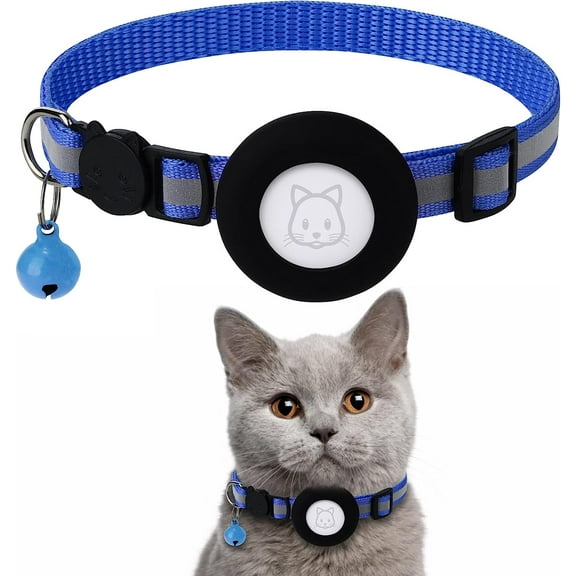 Airtag Cat Collar, Air tag Cat Collar with Bell and Safety Buckle in 3/8" Width, Reflective Collar with Waterproof Airtag Holder Compatible with Apple Airtag for Cat Dog Kitten Puppy (RoyalBlue)