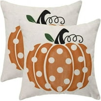 Fall Pumpkin Pillow Covers 20x20 Set of 2 Farmhouse Polka Dots Decorative Throw Pillow Outdoor Linen Square Autumn Thanksgiving Cushion Cover Decor for Home Couch Sofa