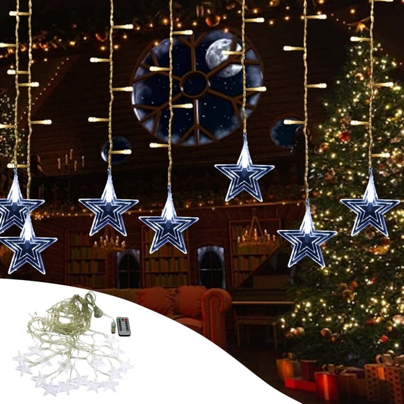 Xihbxyly Cortina de Luces Navideñas con Forma de Estrella, Diseño de Copo de Nieve, Control Remoto de 8 Modos, Alimentación Por Usb, Decoración Navideña, Ambiente Cálido, San Valentín, Fiesta de Navi
