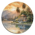 thumbnail image 2 of Designart "Sunset Scene House by the Water" Modern Landscape Beach Metal Round Wall Decor, 2 of 5