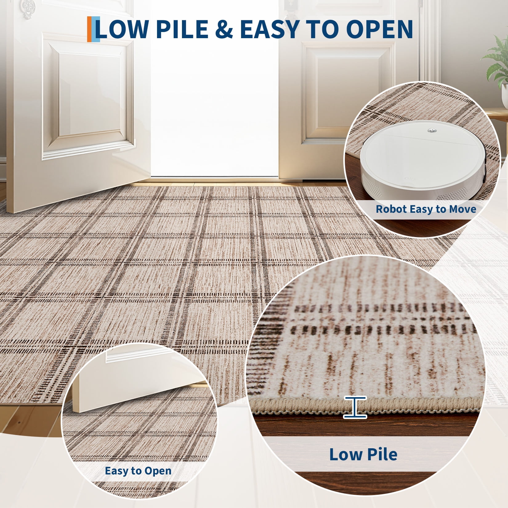 Garvee 10'x13' Area Rug Modern Striped Geometric Carpet, Washsble Plaid Rug Non Slip Stain Resistant Indoor Floor Mats for Living Room Bedroom Dining Room, Camel