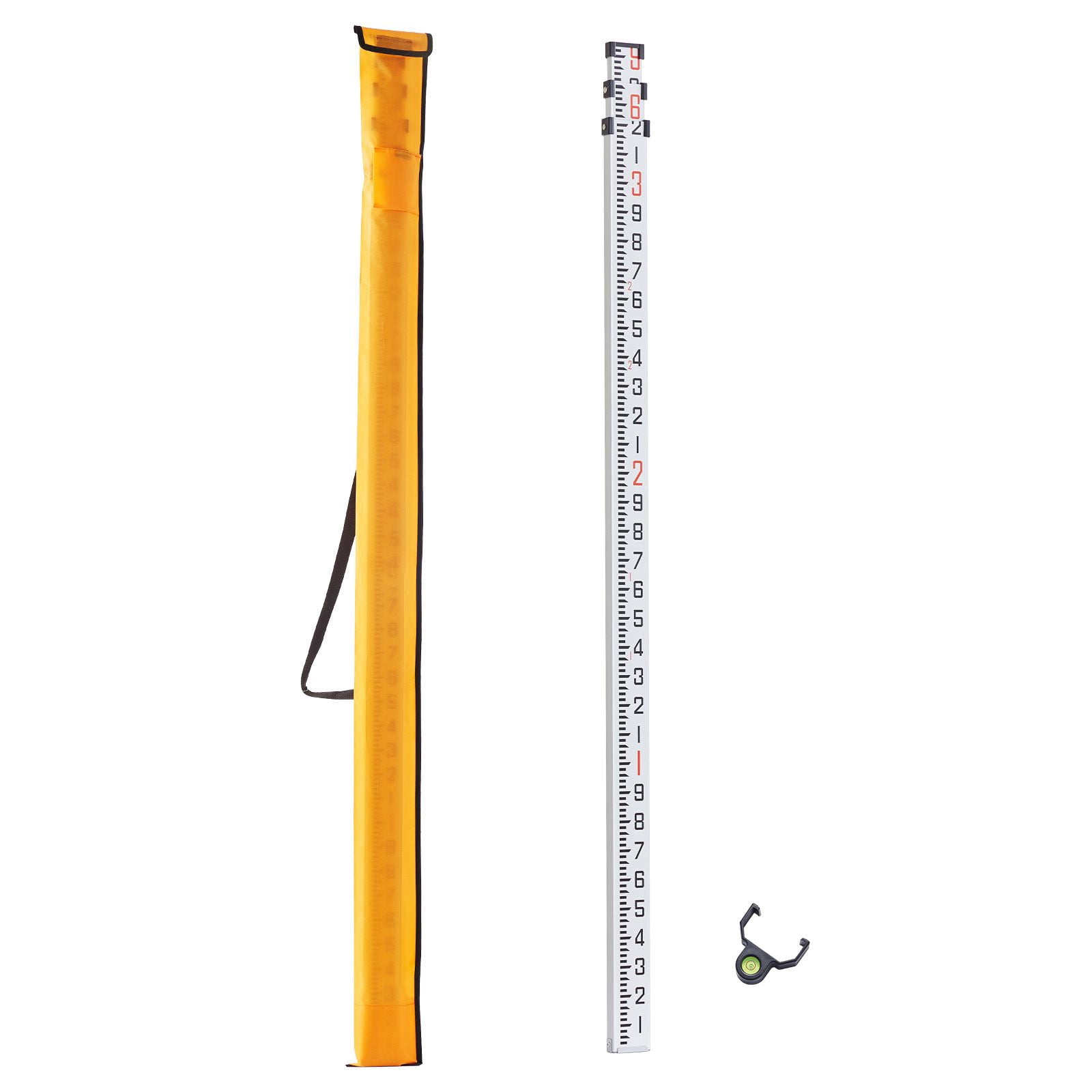 Aluminum Grade Rod, 9-Feet/10ths 3 Sections Telescopic Measuring Rod,Double-Sided Scale 1/10ft Leveling Rod Stick,Aluminum Alloy Survey Rod with Bubble Level&Carrying Bag for Houses,Walls,Floors