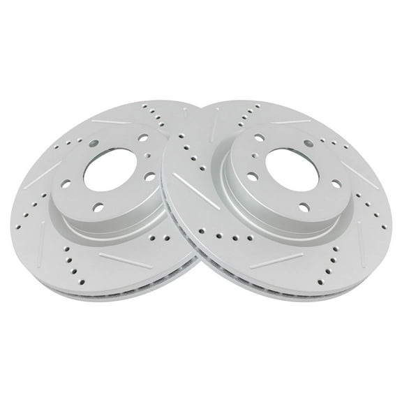 TRQ Front Performance Brake Rotors Set Premium G-Coated Cross Drilled & Slotted Fits Select 2003-2004 INFINITI G35 2003-2005 Nissan 350Z