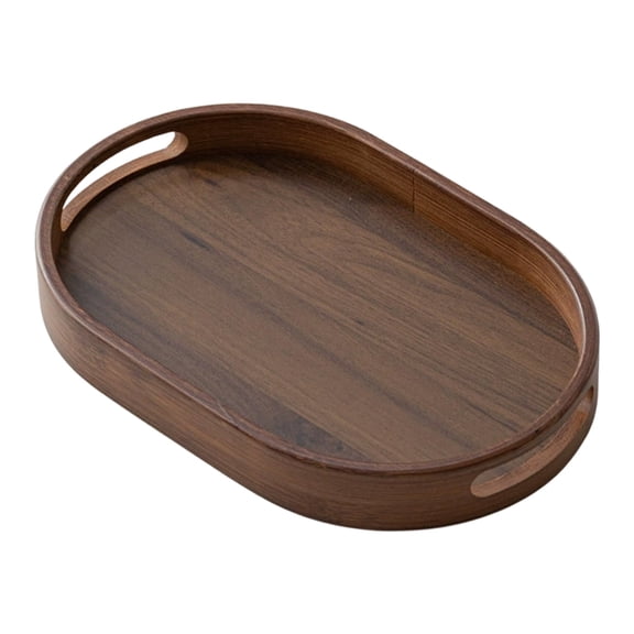 Coffee Table Trays for Living Room, Oval Wood Serving Tray with Cut-Out Handles, Natural Wood Decorative Tray for Tea & Home Decor Verdsylv