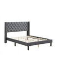 thumbnail image 5 of Velvet Button Tufted-Upholstered Bed with Wings Design - Strong Wood Slat Support - Easy Assembly - Gray, Queen, platform bed, 5 of 6