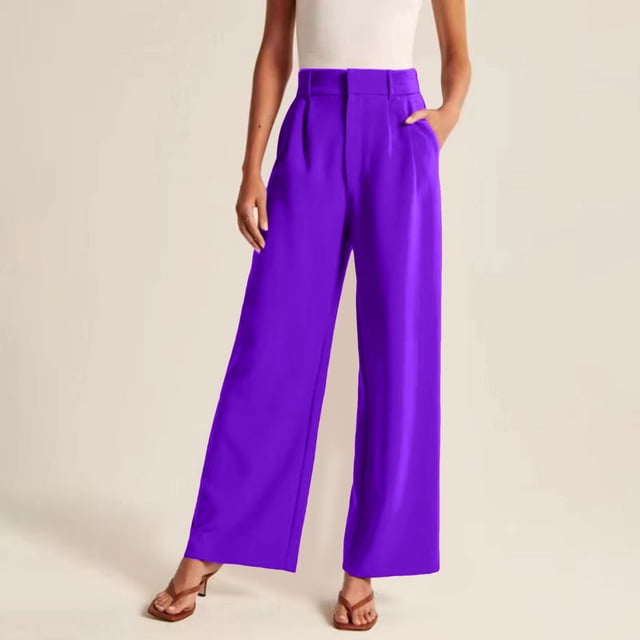 WILLBEST Pantalones Casuales para Mujer, Pantalones Anchos de Pierna para el Trabajo, Negocios, Pantalones de Vestir Fluidos de Cintura Alta. Extra Grande