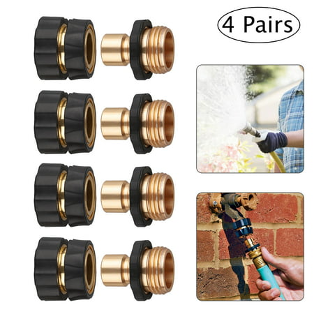 TSV 4 Sets Garden Hose Quick Connect Solid Brass Quick Connector Garden Hose Fitting Water Hose Connectors 3/4