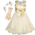 thumbnail image 1 of Flower Girls Dress Champagne Crown Gloves Bow Tie Wedding Party 6 Years, 1 of 6
