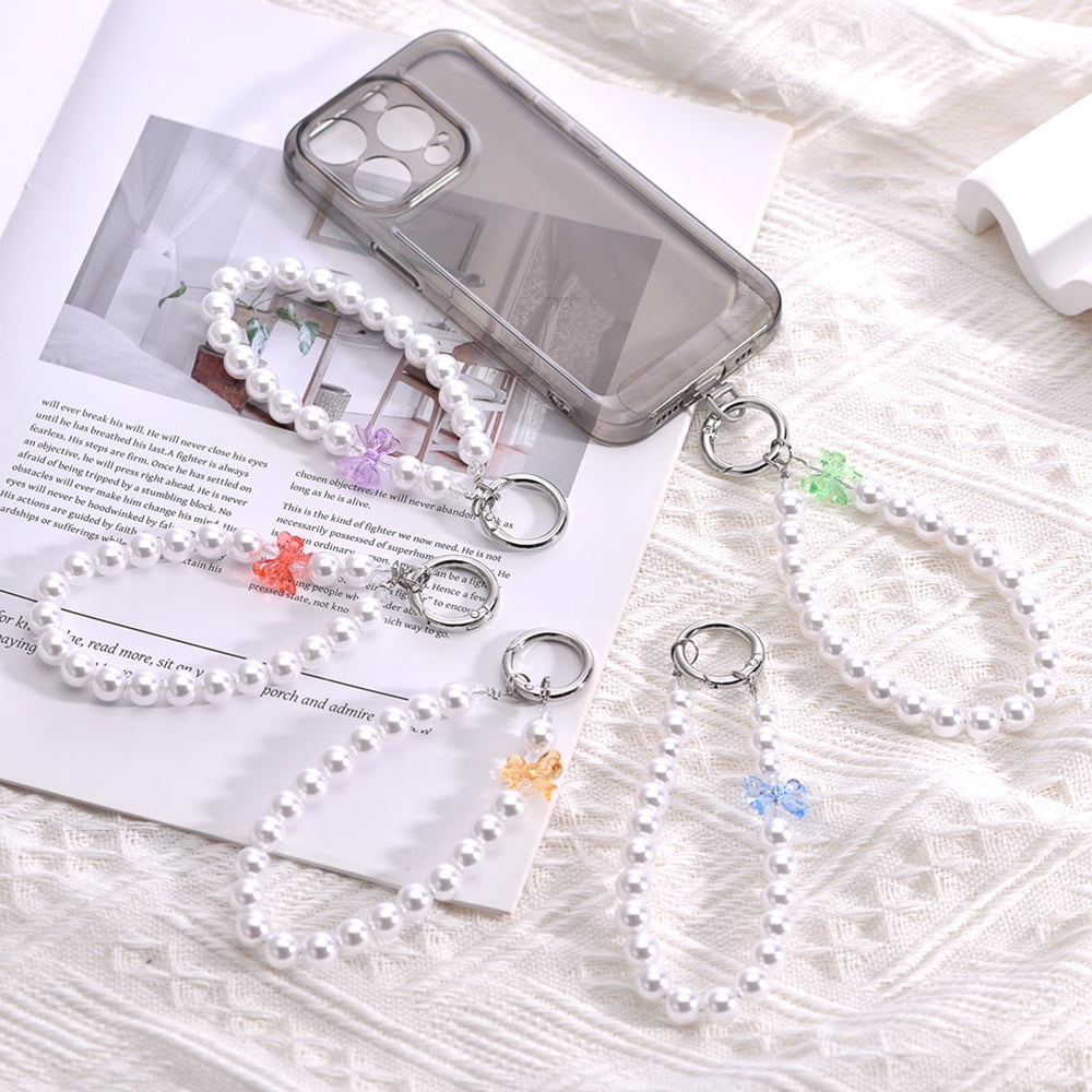 WODOXIN Phone Lanyard Strap Faux Pearl ABS Beaded Detachable Wrist Chain Green Compatible with iPhone and Android 1-Pack 10.83"