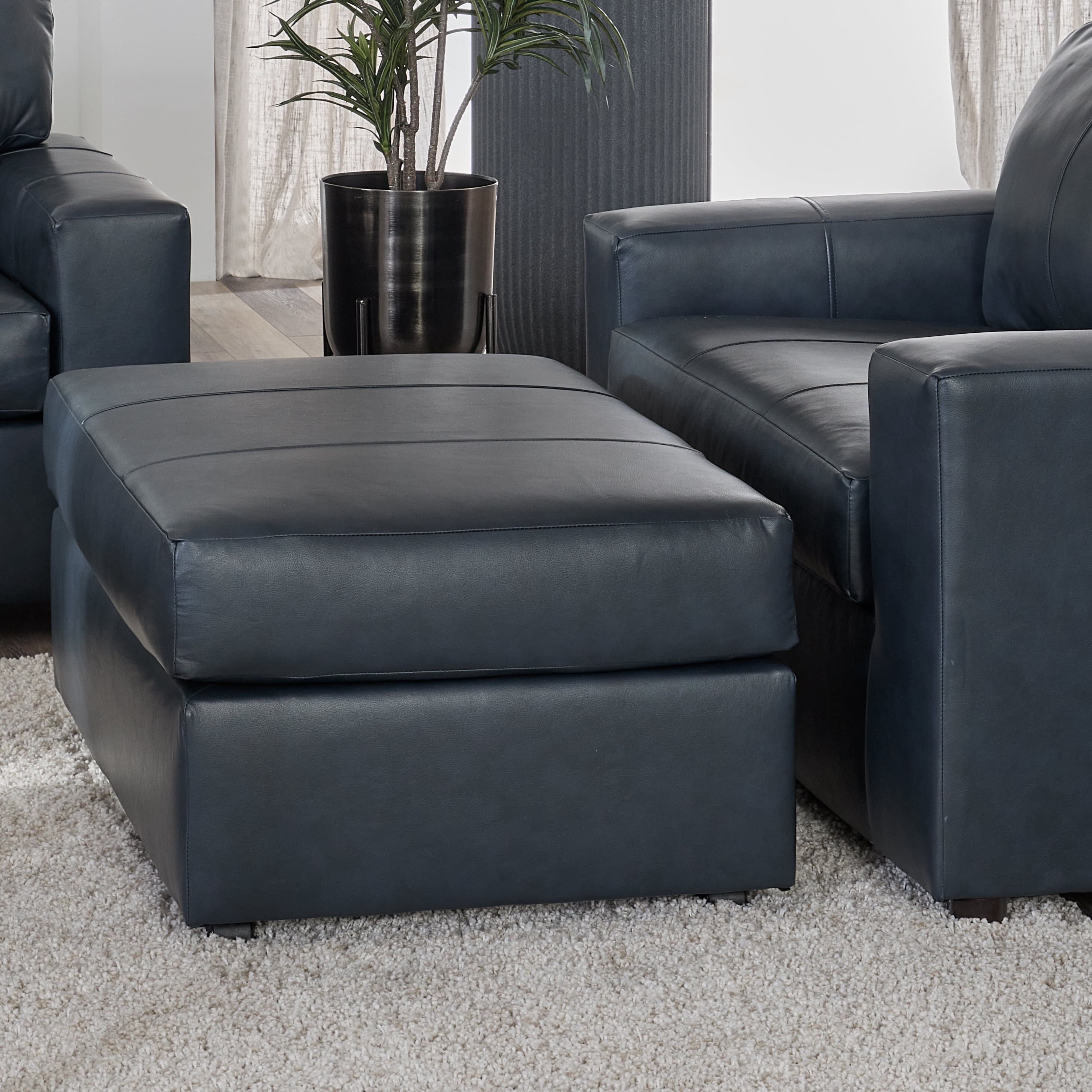 Roundhill Furniture Sakan Leather Upholstered Ottoman, Blue