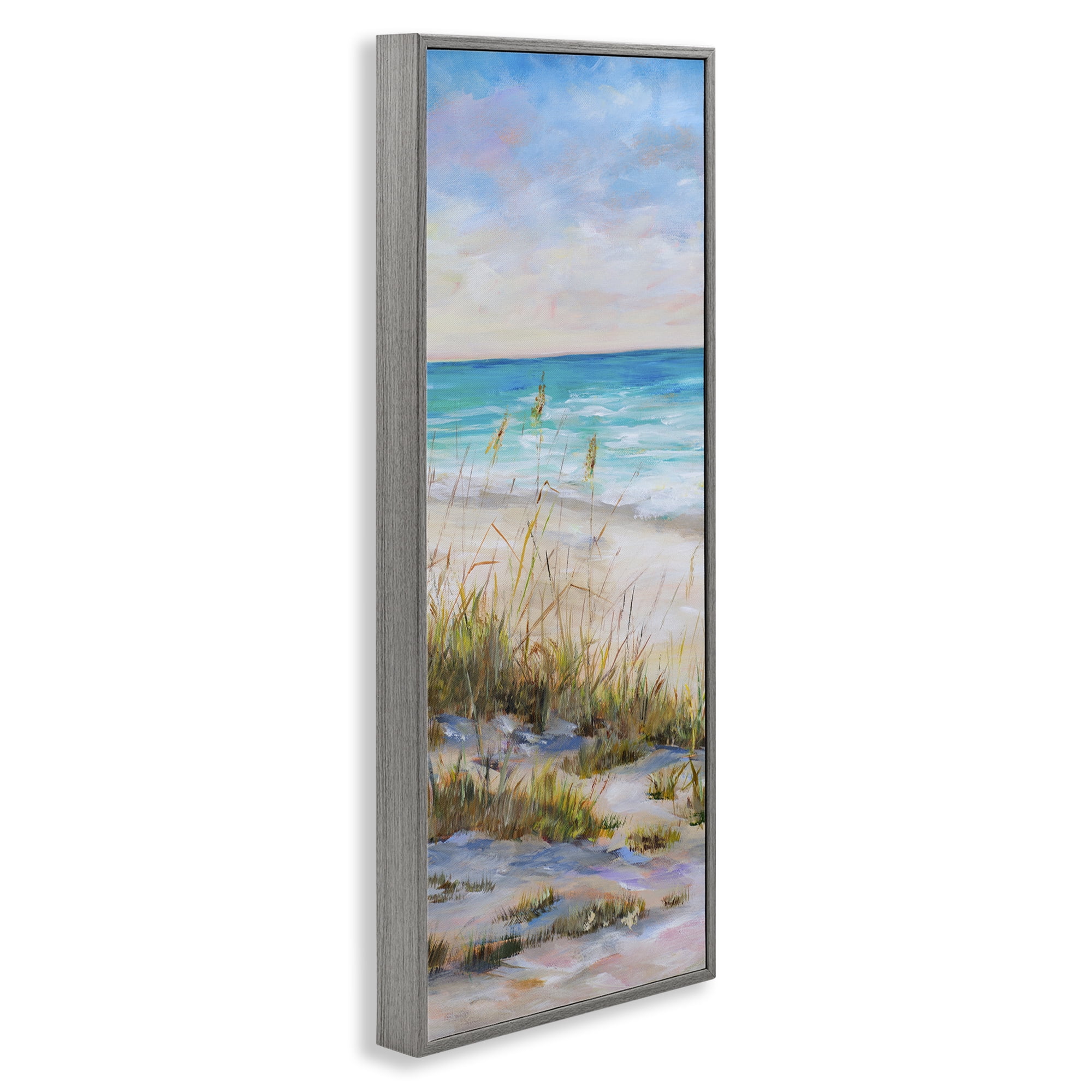 Stupell Industries Peaceful Beach Reeds Landscape Painting Gray Framed Art Print Wall Art, 10 x 24