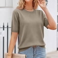 thumbnail image 7 of Short Sleeve Shirts for Women Knitted Crewneck Business Casual Basic Shirts Plain Elagant Loose Fit Knitted Sweater Khaki 2XL, 7 of 7