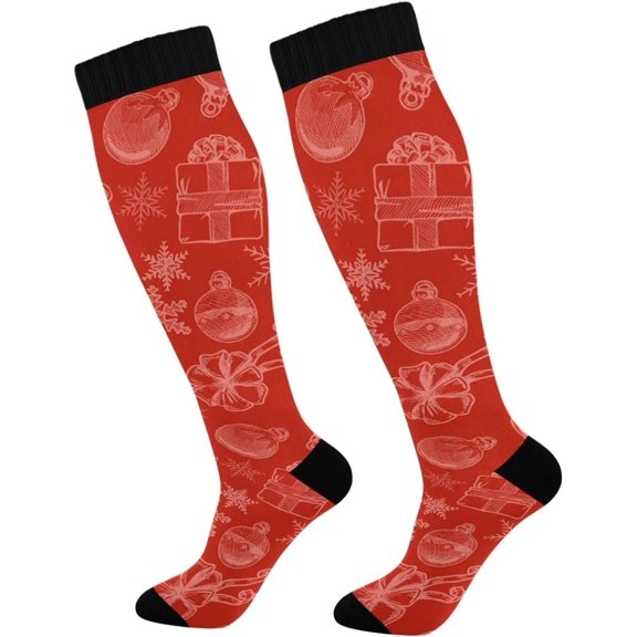 GZHJMY Christmas Compression Socks, Women Men Long Stocking (20-30mmHg), Travel Knee High Stockings for Athletic Sports,Running,Cycling,Nursing