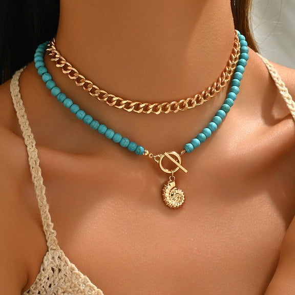 NICKSUN Turquoise Beaded Necklace for Women Layered Bead Necklaces Vintage Turquoises Choker Necklace Boho Turquoises Jewelry