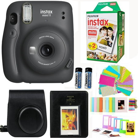 Image of Fujifilm Instax Mini 11 Lilac Charcoal Grey Camera with Fuji Instant Film Twin Pack (20 Pictures) + Case with strap Album Stickers and More Accessories Bundle