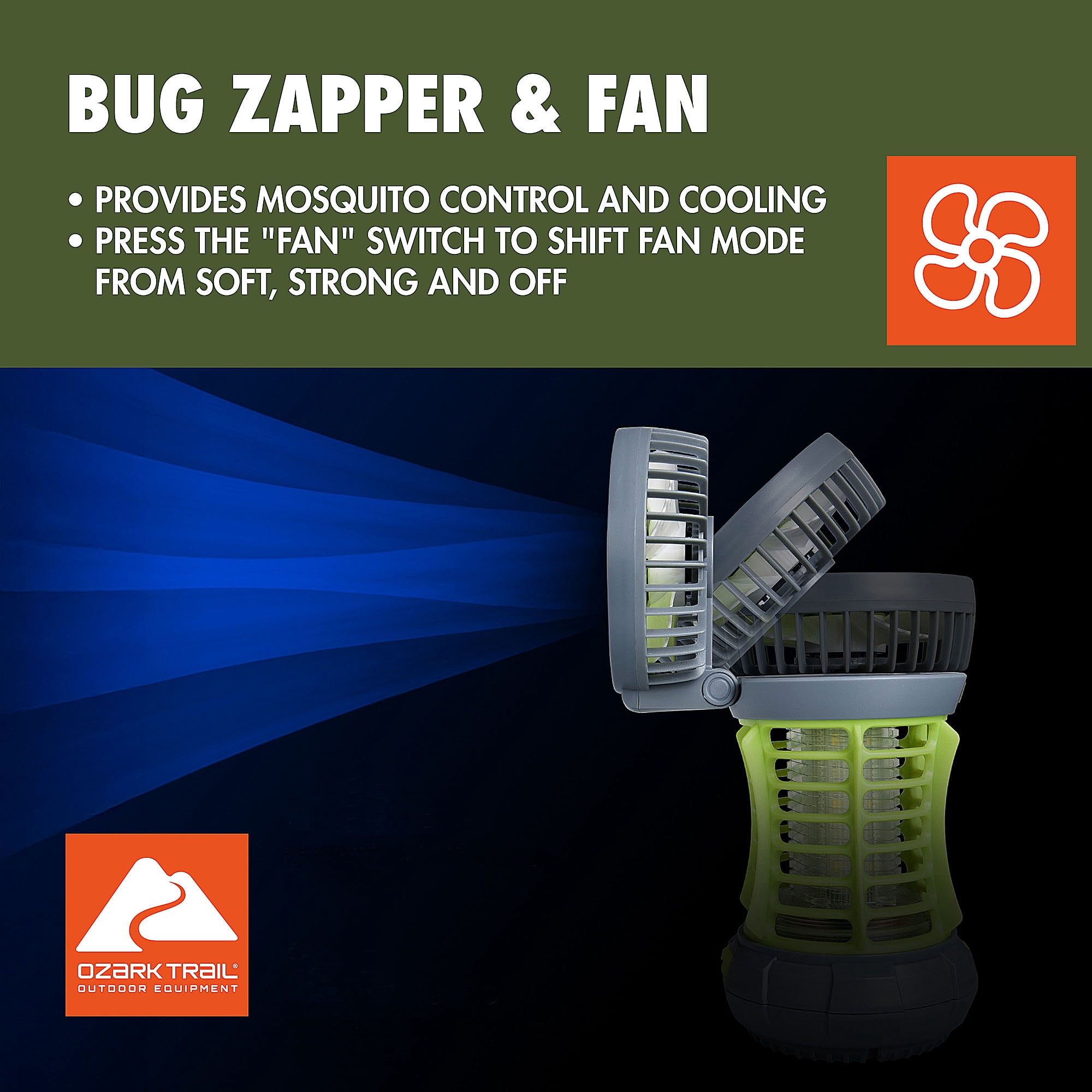 Ozark Trail Bug Zapper, Yellow, 2-in-1 Fan & LED Light, Ourdoor Use, Electronic 5V, Rechargeable
