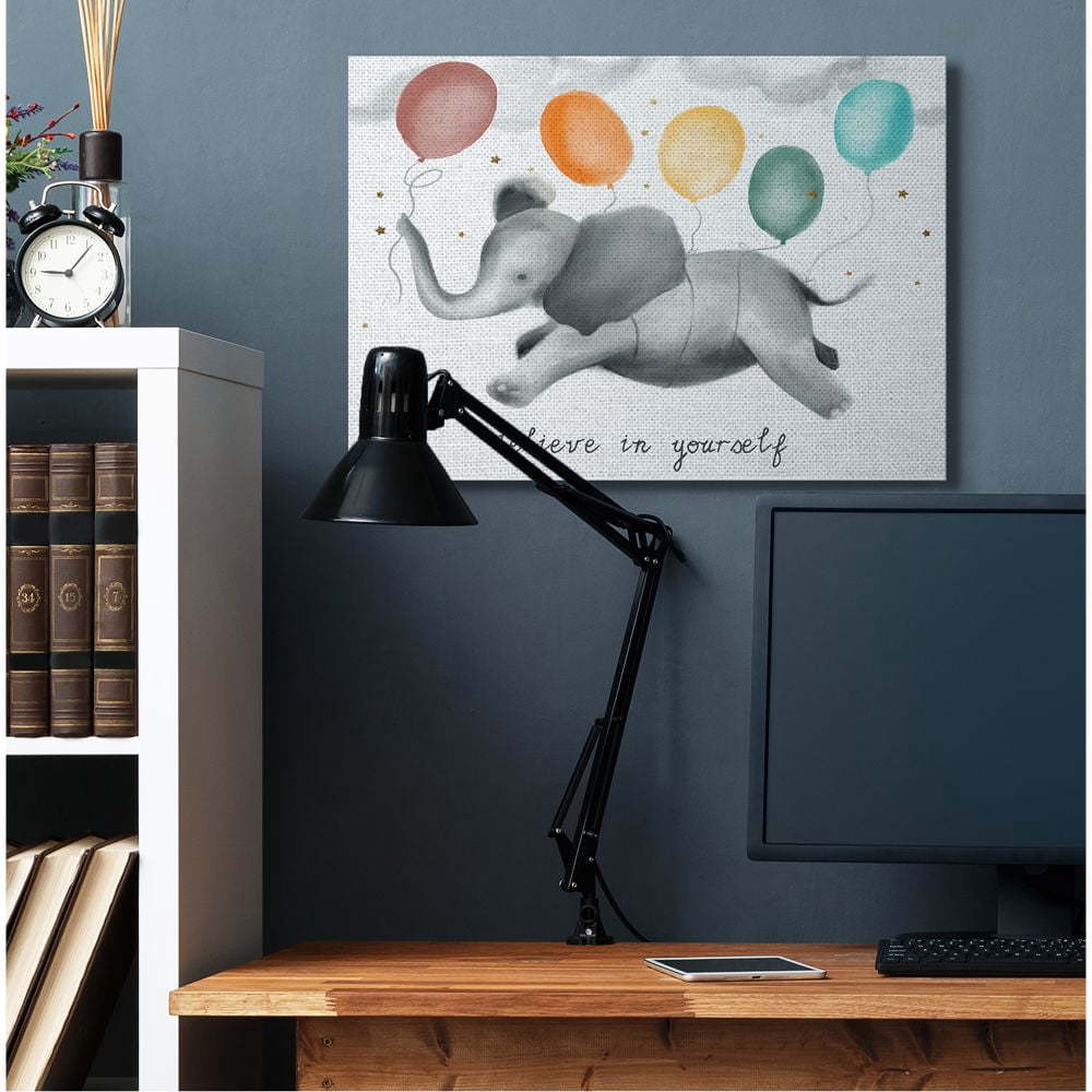 Believe In Yourself Balloon Elephant Kids Design XXL Stretched Canvas Wall Art by Daphne Polselli