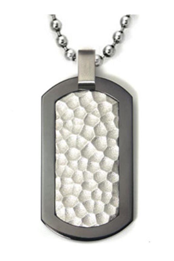 Black Titanium Hammered High Polish Finish Military Style Dog Tag Pendant with 24" Bead Chain