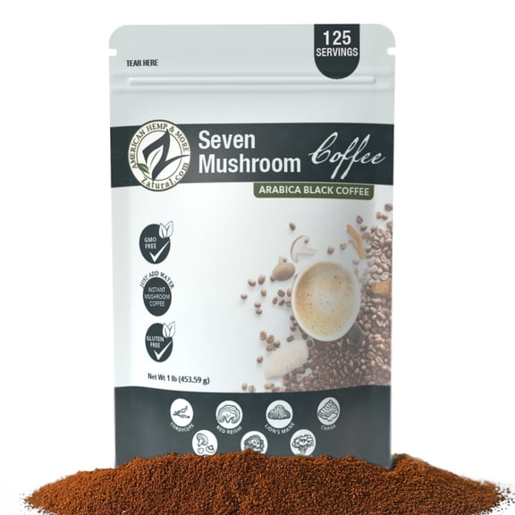 Zatural Mushroom Coffee - 125 Servings, Instant Natural Black Blend with Lion's Mane, Chaga, Cordyceps, Turkey Tail, Shiitake, Reishi, 1 lb