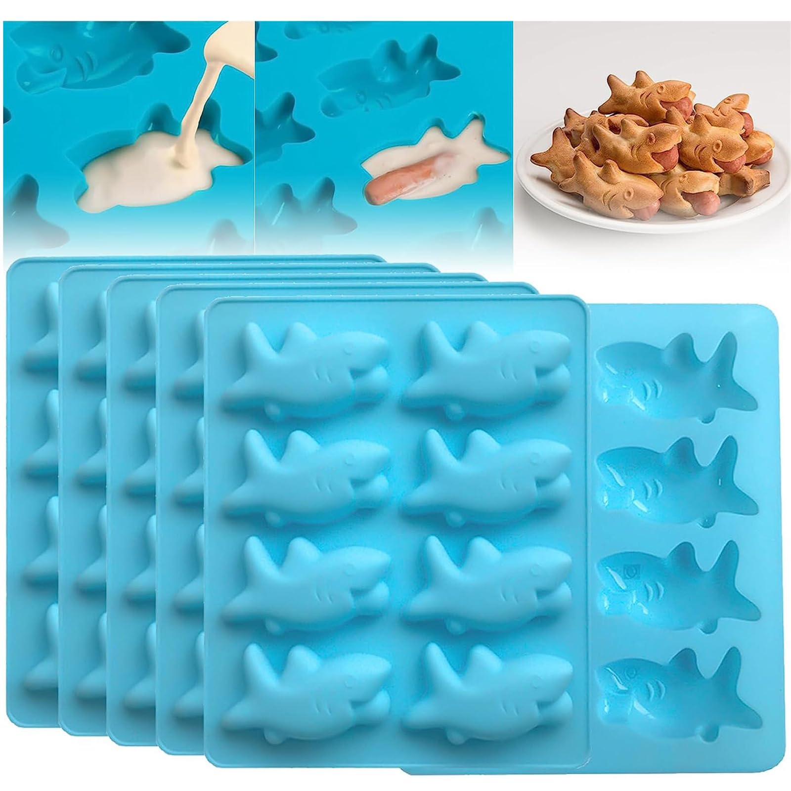 Fnyko 5Pcs Shark Pigs in a Blanket Mold, Shark Silicone Mold, Shark