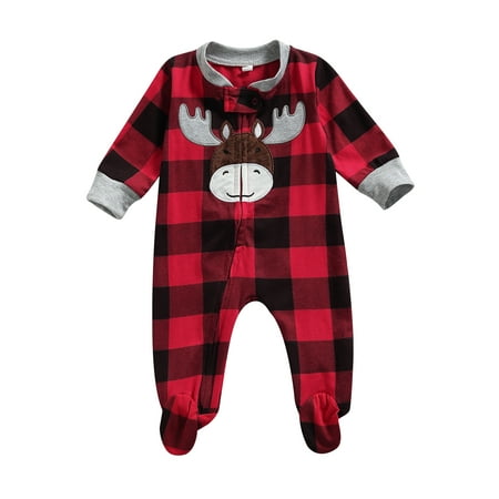 

Sunisery Newborn Baby Girl Boy Christmas Buffalo Plaid Footie Romper One Piece Zipper Sleeper Clothes Red Black A 6-9 Months