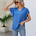 thumbnail image 3 of Lu's Chic Women's V Neck Shirt Ruffle Top Summer Cool Casual Loose Flutter Sleeve Cap Sleeve Tshirt Blue Small, 3 of 4